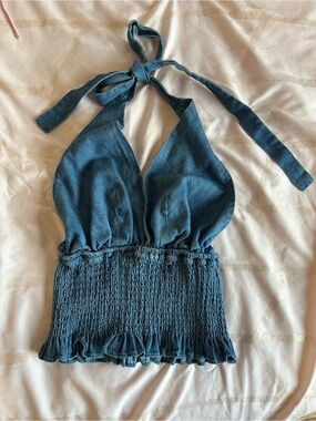 Denim-Style Blue Halter Crop Top